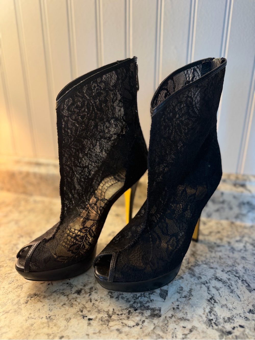 🖤 Ted Baker Black Lace Peep-Toe Booties Stiletto Heel Sexy High End Gothic Baddy